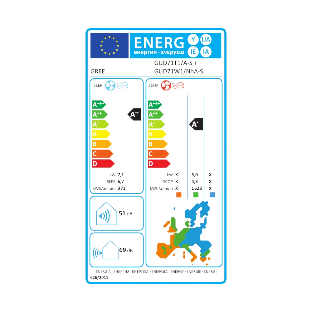 Gree mono split klíma szett kazettás 7.1 kW - Energiacímke.