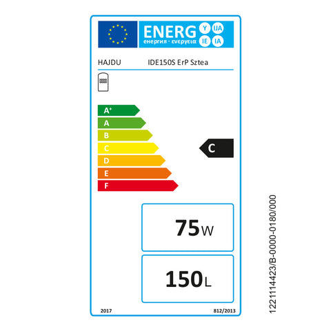 Hajdu IDE 150S ErP indirekt fűtésű fvt. álló, szteatitos villamos pótfűtéssel, cirkulációs csonkkal