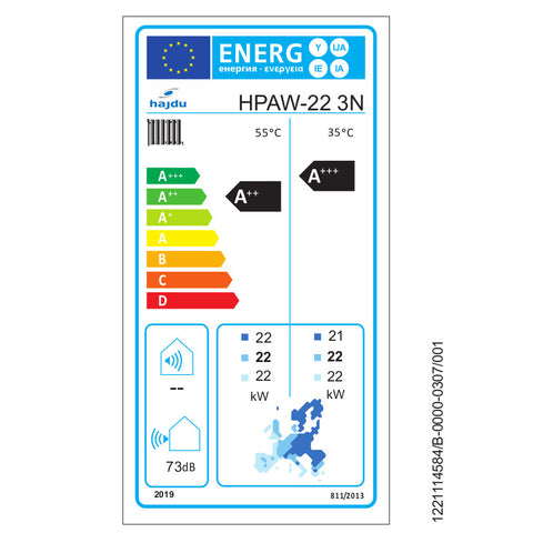 Hajdu HPAW-22 levegő-víz fűtési/hűtési hőszivattyú 22kW, 3fázis, R32
