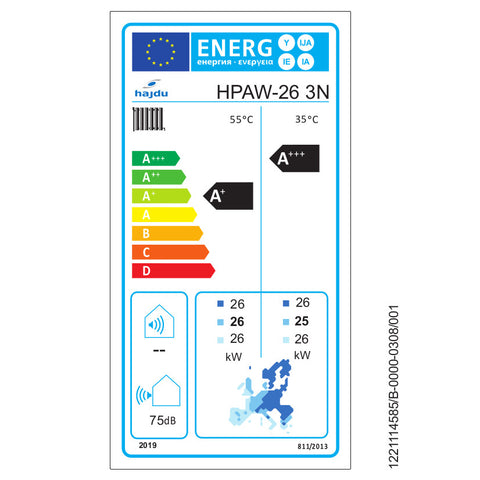 Hajdu HPAW-26 levegő-víz fűtési/hűtési hőszivattyú 26kW, 3fázis, R32