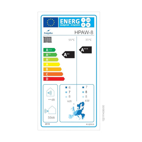 Hajdu HPAW -8 NE levegő-víz fűtési/hűtési hőszivattyú  8kW, 1fázis, R32, elektromos fűtés nélkül