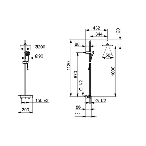 Hansa Basic zuhany rendszer termosztátos, fix fejzuhannyal 200mm(kerek), 1 funkicós fejjel