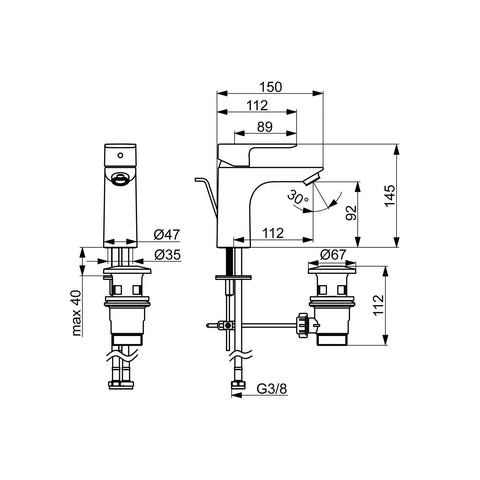 Hansa Basic mosdó csaptelep 100 mm automata lefolyó-garnitúrával  XL