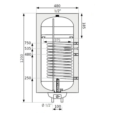 Heizer Plus-120 (jobbos) indirekt fali tároló, 1 hőcserélő, fix szigetelés, 2 kW fűtőbetét