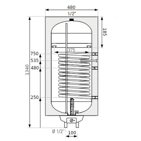 Heizer Plus-140 (jobbos) indirekt fali tároló, 1 hőcserélő, fix szigetelés, 2 kW fűtőbetét