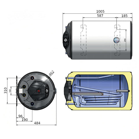 Heizer PLUS-RHB-102 2kW fali indirekt tároló fekvő, elektromos fűtőbetéttel 100l