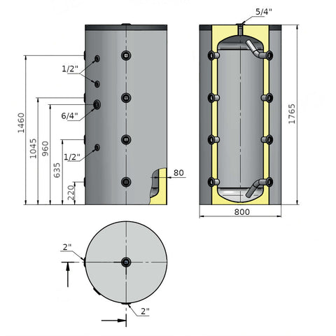 Heizer PUS-502 puffertároló hőcserélő nélkül, fix szigetelés