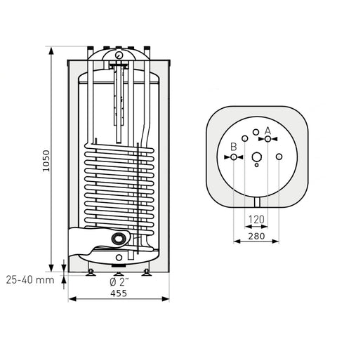 Heizer S-100 indirekt tároló álló, szögletes forma, 1 hőcserélő, fix szigetelés, 100l