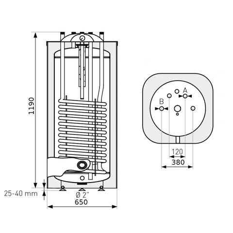 Heizer S-200 indirekt tároló álló, szögletes forma, 1 hőcserélő, fix szigetelés, 200l