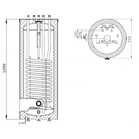 Heizer SR-120 indirekt tároló álló, hengeres forma, 1 hőcserélő, fix szigetelés, 120l