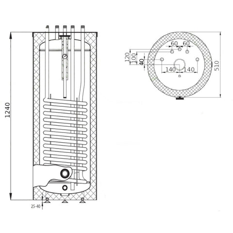Heizer SR-140 indirekt tároló álló, hengeres forma, 1 hőcserélő, fix szigetelés, 140l