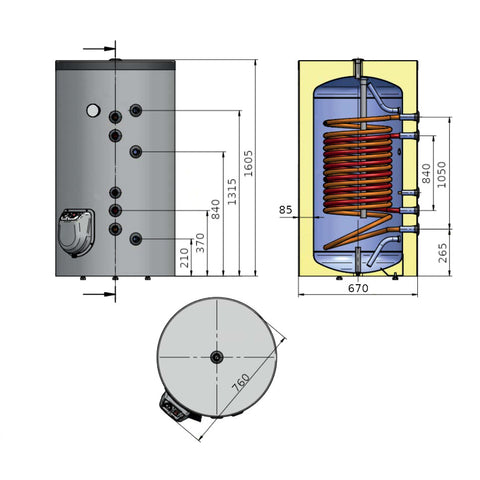 Heizer BSH-302P 3kW indirekt tároló hőszivattyúhoz álló,  fix szigetelés, 2 hőcserélő, 300l