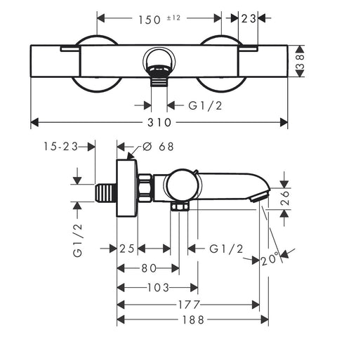 Hansgrohe Ecostat Fine kád csaptelep termosztátos, króm