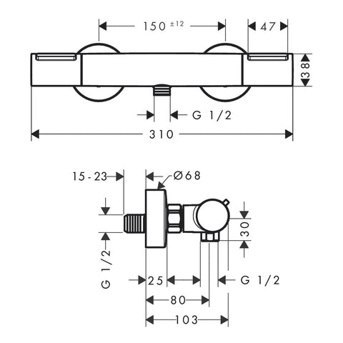 Hansgrohe Ecostat Element zuhany csaptelep termosztátos, matt fekete