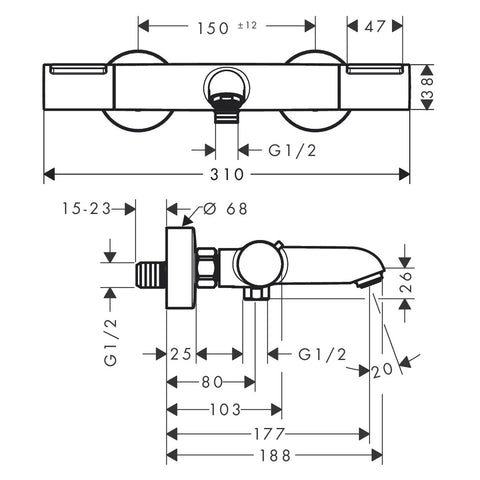 Hansgrohe Ecostat Element kád csaptelep termosztátos, króm