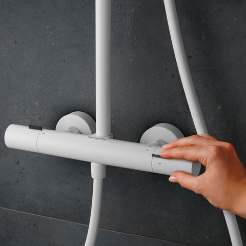 Hansgrohe Pulsify S Puro zuhanyrendszer termosztátos, EcoSmart, kézizuhany 3jet, matt fehér
