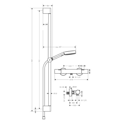 Hansgrohe Pulsify Select S zuhany rendszer termosztátos, 90cm-es zuhanyrúd, króm