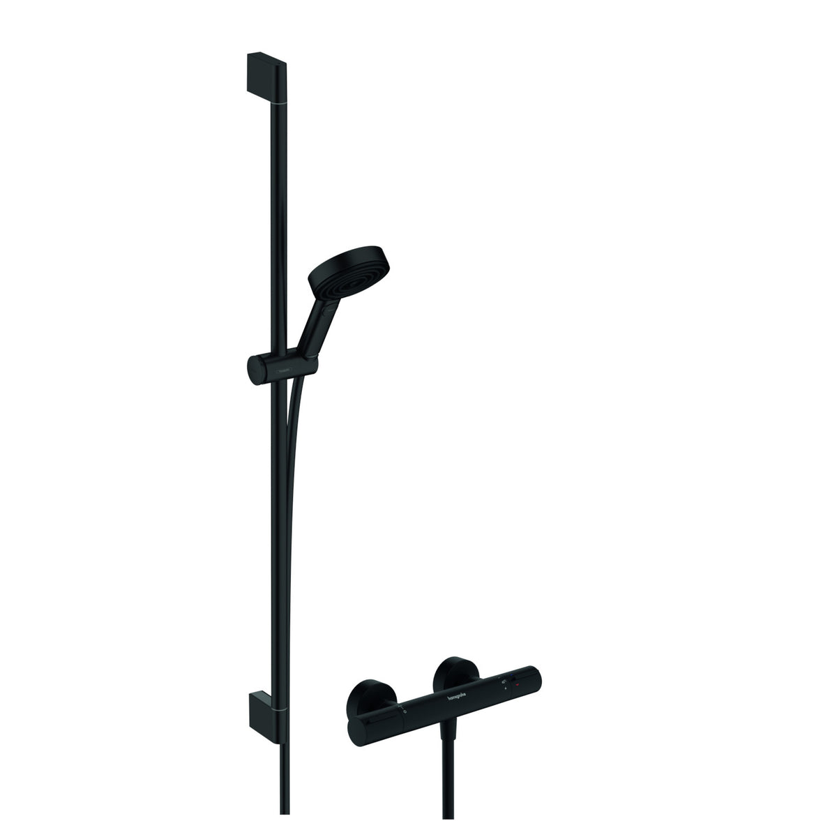 Hansgrohe Pulsify Select S zuhanyrendszer termosztátos, Ecostat Element, 90 cm-es zuhanyrúd matt fekete