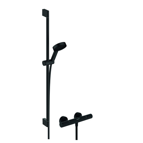 Hansgrohe Pulsify Select S zuhanyrendszer termosztátos, Ecostat Element, 90 cm-es zuhanyrúd matt fekete