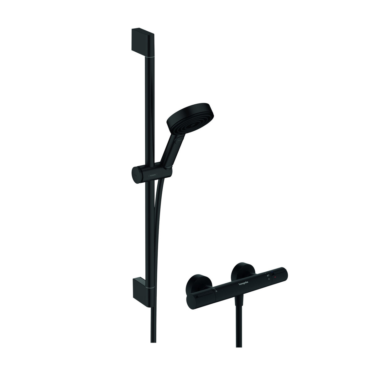 Hansgrohe Pulsify Select S zuhanyrendszer termosztátos, Ecostat Element, 65cm-es zuhanyrúd matt fekete