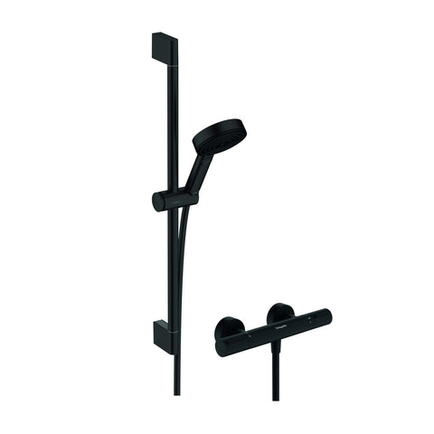 Hansgrohe Pulsify Select S zuhanyrendszer termosztátos, Ecostat Element, 65cm-es zuhanyrúd matt fekete