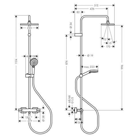 Hansgrohe Vernis Shape Showerpipe 230, 1 jet, termosztáttal, matt fekete
