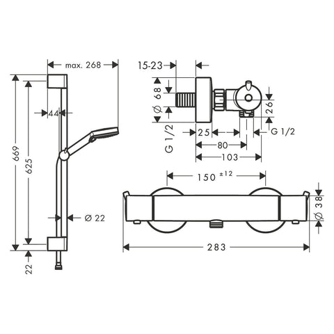 Hansgrohe Vernis Blend zuhany rendszer termosztátos, Ecostat S, Crometta 65cm-es zuhanyrúd, króm