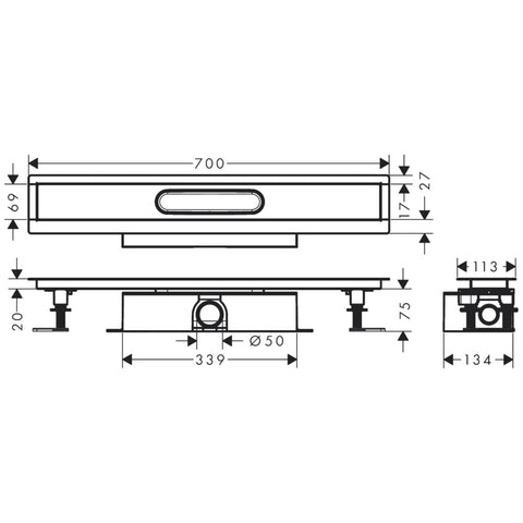 Hansgrohe uBox universal teljes szett standard telepítéshez- 70 cm, zuhanylefolyó készlethez