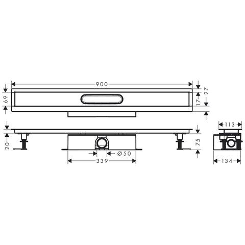 Hansgrohe uBox universal teljes szett standard telepítéshez- 90 cm, zuhanylefolyó készlethez