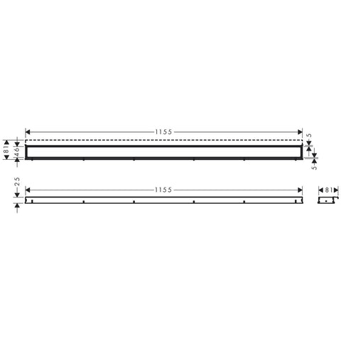 Hansgrohe RainDrain Match zuhanylefolyó színkészlet 120 cm, állítható magasságú keret, rozsdamentes hatású