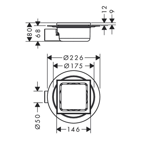Hansgrohe RainDrain Spot Folyóka 15 x 15 cm rostély, rozsdamentes acél hatású