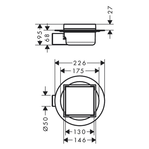 Hansgrohe RainDrain Spot Folyóka 15 x 15 cm rostély, cserélhető  rostély, rozsdamentes acél hatású