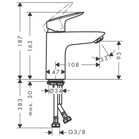 Hansgrohe Logis mosdó csaptelep 100 mm Push-Open lefolyóval (71107000)