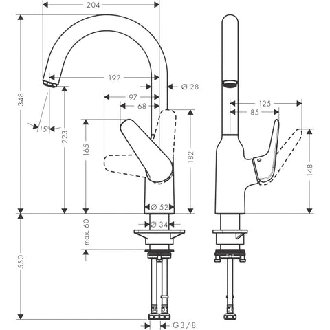 Hansgrohe Focus egykaros konyhai csaptelep M421-H220 álló, felső kifolyással