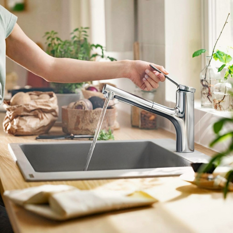 Hansgrohe Zesis M33 konyhai csaptelep 150 Eco, kihúzható kifolyó, 2jet