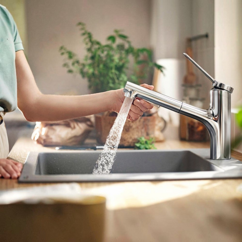 Hansgrohe Zesis M33 konyhai csaptelep 150 Eco, kihúzható kifolyó, 2jet
