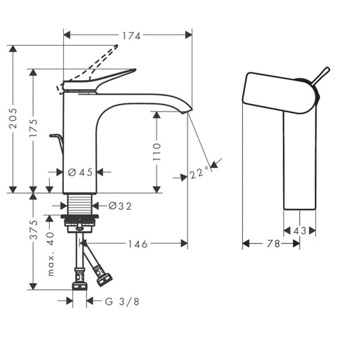 Hansgrohe Vivenis mosdócsaptelep 110, CoolStart, automata lefolyógarnitúra, matt fekete