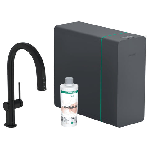 Hansgrohe Aqittura M91 Sodasystem konyhai csaptelep 210, kihúzható kifolyó, 1jet, sBox, matt fekete