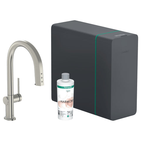 Hansgrohe Aqittura M91 Sodasystem konyhai csaptelep 210, kihúzható kifolyó, 1jet, sBox, rozsdamentes acél hatású