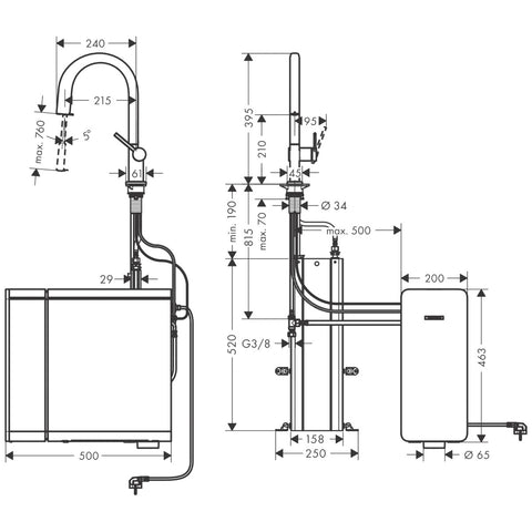 Hansgrohe Aqittura M91 Sodasystem konyhai csaptelep 210, kihúzható kifolyó, 1jet, sBox, rozsdamentes acél hatású