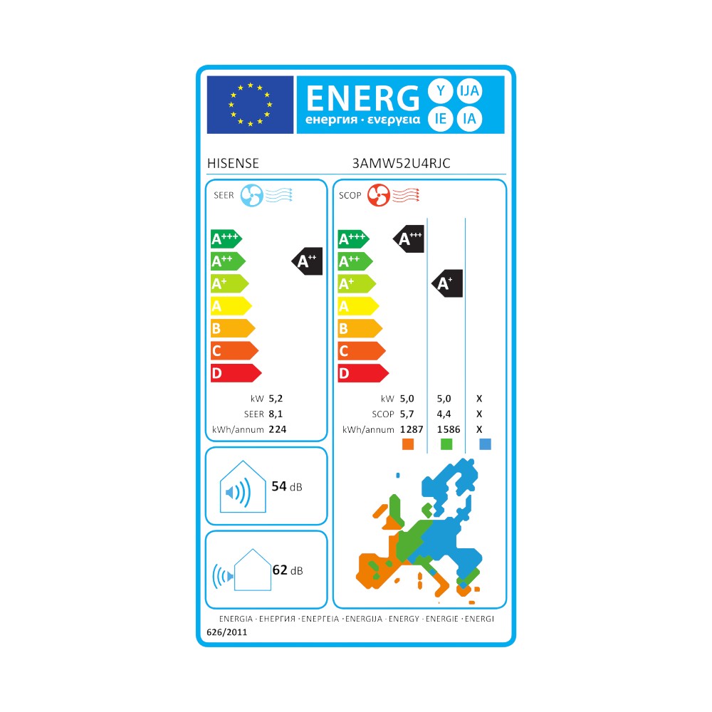 Hisense multi split kültéri egység 5,2 kW - 3 beltérihez R32 (-20C°) - Energiacímke.