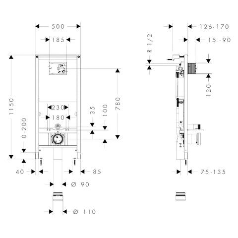 Hansgrohe iFrame universal WC tartály, falsík alatti 1120, fali rögzítésű WC-hez