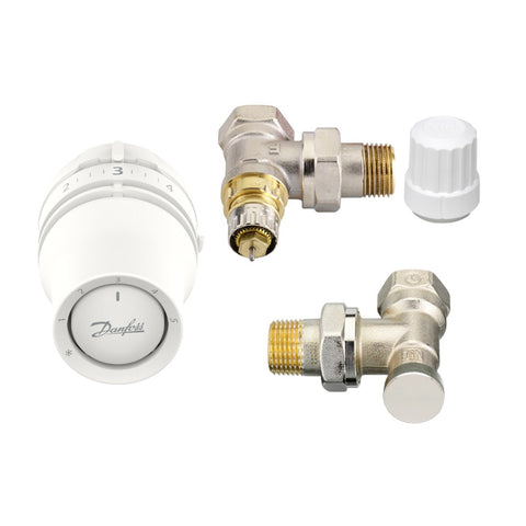Danfoss radiátorszelep szett sarok - RA-IN 1/2” szelep + Redia RA 015G3380 + RLV-S visszatérő