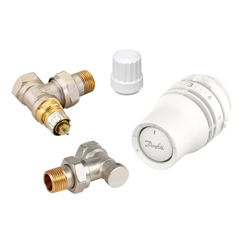 Danfoss radiátorszelep szett sarok - RA-IN 1/2” szelep + Redia RA 015G3380 + RLV-S visszatérő