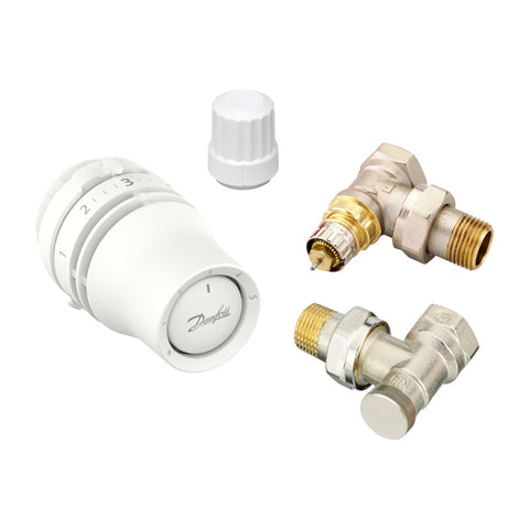 Danfoss radiátorszelep szett sarok - RA-IN 1/2” szelep + Redia RA 015G3380 + RLV-S visszatérő