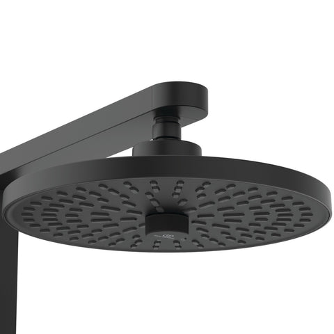Ideal Standard Alu+ termosztátos zuhanyrendszer, 2 funkciós zuhanyfejjel, 2 polccal, matt fekete