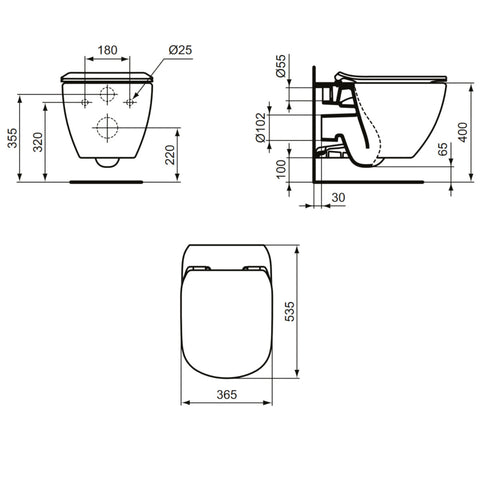 Ideal Standard Tesi WC csésze fali, mélyöblítésű, matt fekete