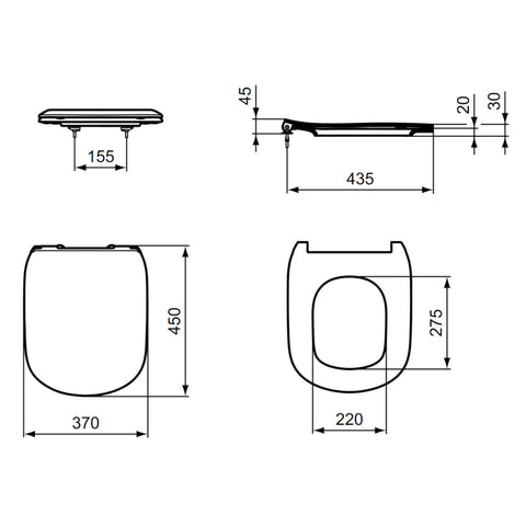 Ideal Standard Tesi WC ülőke, Soft Close, matt fekete