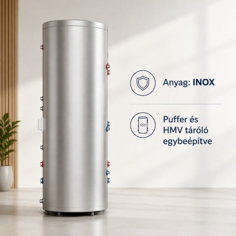 Install Watex Terra Inox HMV / puffer kombi tároló 300/110 l, 2 kW fűtőbetéttel, inox tartállyal