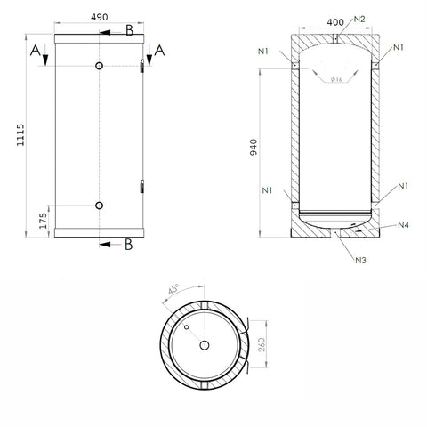 Install Storax Terra puffertároló, 120l, hőcserélő nélkül, PU szigeteléssel, fali